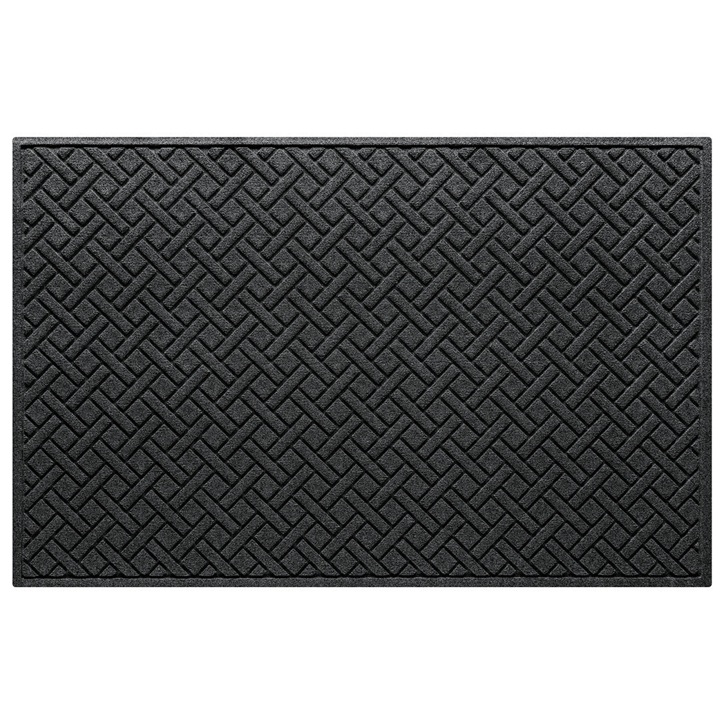A Lattice WaterHog XL indoor/outdoor modern door mat with a deep grey interwoven diagonal lines, bi-level design.