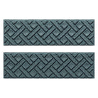 Pair of WaterHog Lattice all-weather stair treads  in a light blue/grey interwoven diagonal lines pattern.