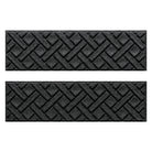 Pair of WaterHog Lattice modern stair treads with a deep grey interwoven diagonal lines, bi-level design.