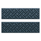 Quality WaterHog Lattice outdoor stair treads with a relaxed blue interwoven diagonal lines pattern.