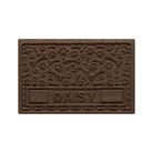 Overhead of an 18x28 WaterHog Paws & Bones personalized bowl mat with a dark earthy brown uniform grid, bi-level design.