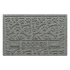 A 2x3 WaterHog Paws & Bones personalized bowl mat overhead, in a light grey fast-drying surface.