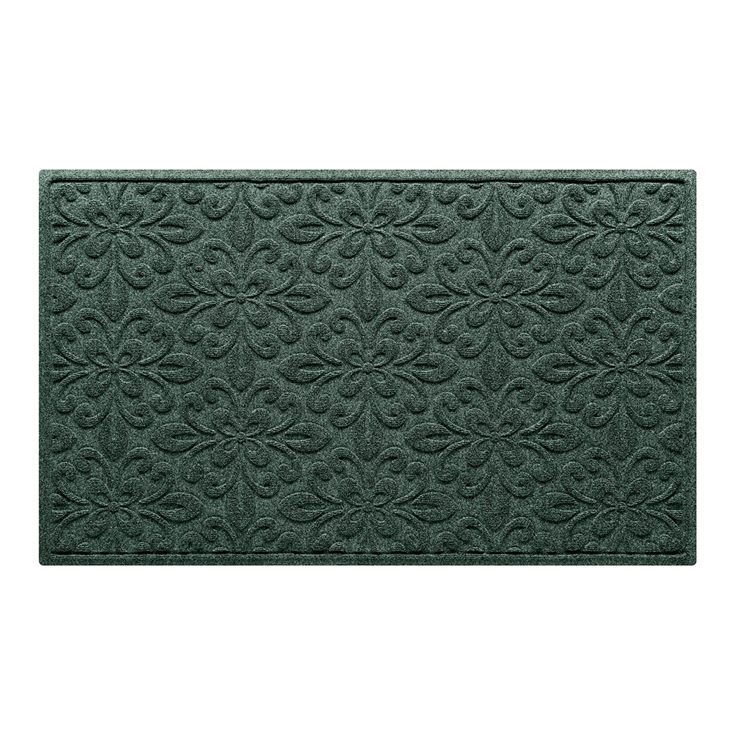 WaterHog Phoenix 3x5 indoor/outdoor doormat in deep green, featuring a quad pedal floral design, displayed on a white background.