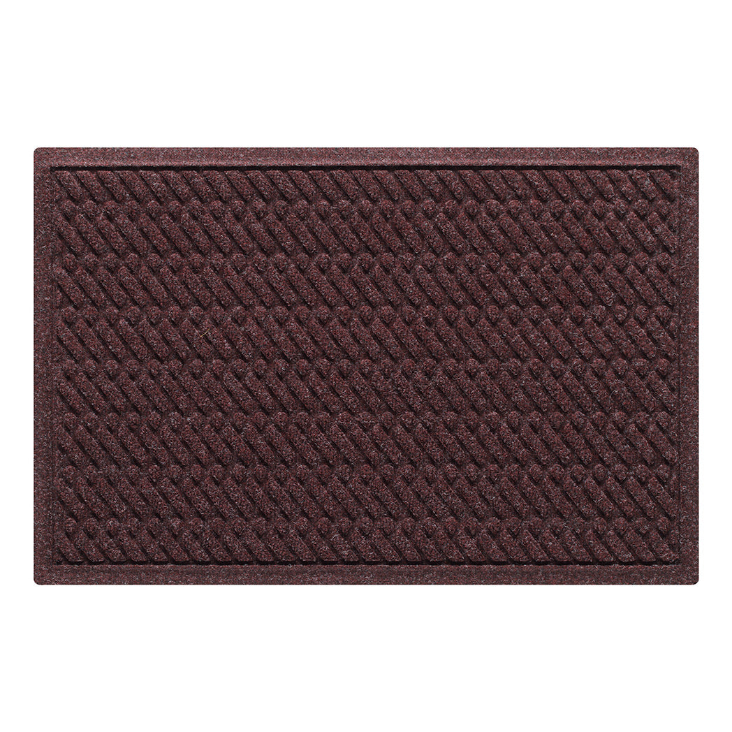A WaterHog 2x3 outdoor all-weather door mat with a deep wine red diagonal design, water-resistant surface, and durable rubber backing.
