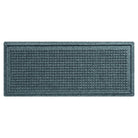 Overhead of a WaterHog mat for boots and shows in a light blue/grey/green surface and uniform grid pattern.