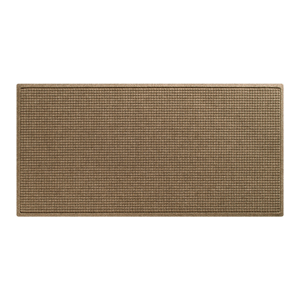 WaterHog Squares runner in a 3x6 size, with a wheat-yellow, eco-friendly surface, that's backed by durable rubber backing, shown on a white background.