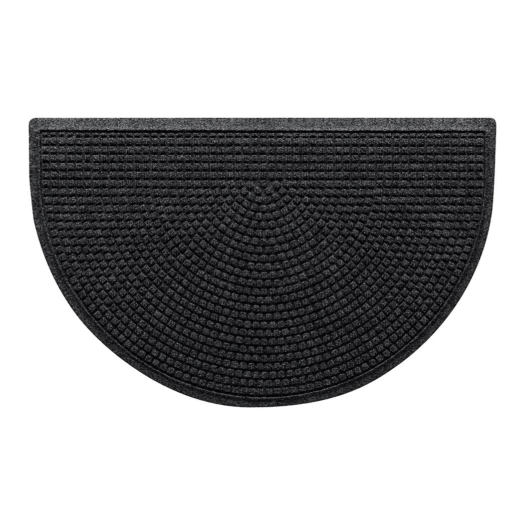 WaterHog Squares modern half-round doormat in a deep grey, eco-friendly surface.