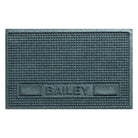Overhead of WaterHog personalized bowl mat in a large, Squares design with a light blue/grey, fast-drying surface.