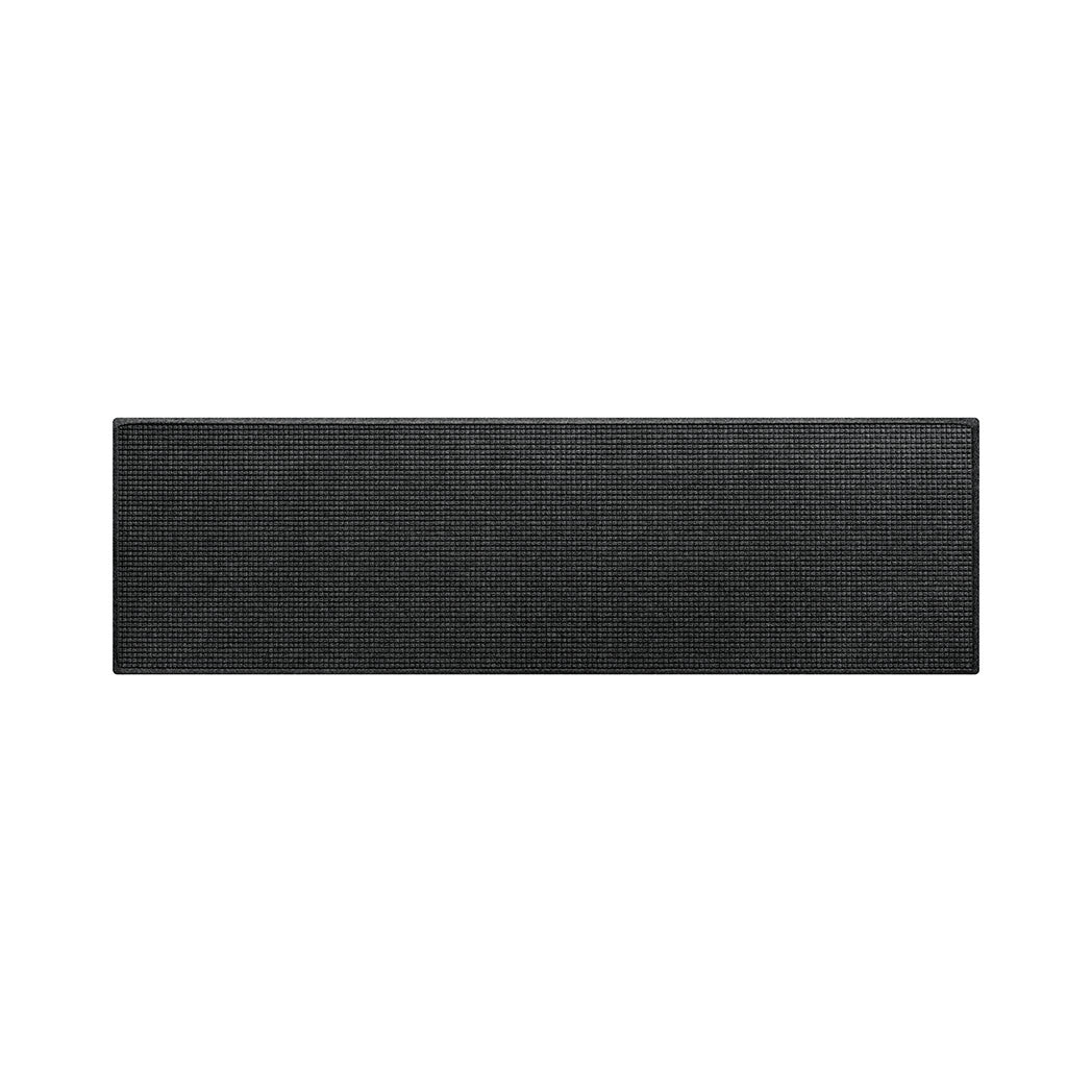 Overhead of a WaterHog traditional Squares, 3x10 premium runner with a deep grey, uniform grid design; an American-made mat.