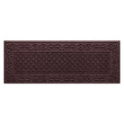 A WaterHog Tristan all-weather runner shown in deep red with a two-part design - an ornate scroll pattern boarding the classic diamonds pattern, that's all made in the USA.