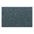 An overhead shot of a medium WaterHog all-weather doormat in a bi-level tropical leaf pattern made from eco-friendly fibers and in-house, durable rubber, shown on a white background.