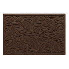An overhead view of a 2x3 foot WaterHog outdoor doormat in a rich brown color with a bi-level whimsical leaf design and a raised border shown on a white background.
