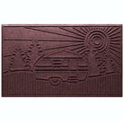 WaterHog RV Large Doormat in a deep red wine color with a design of an RV in the woods with a sunset.