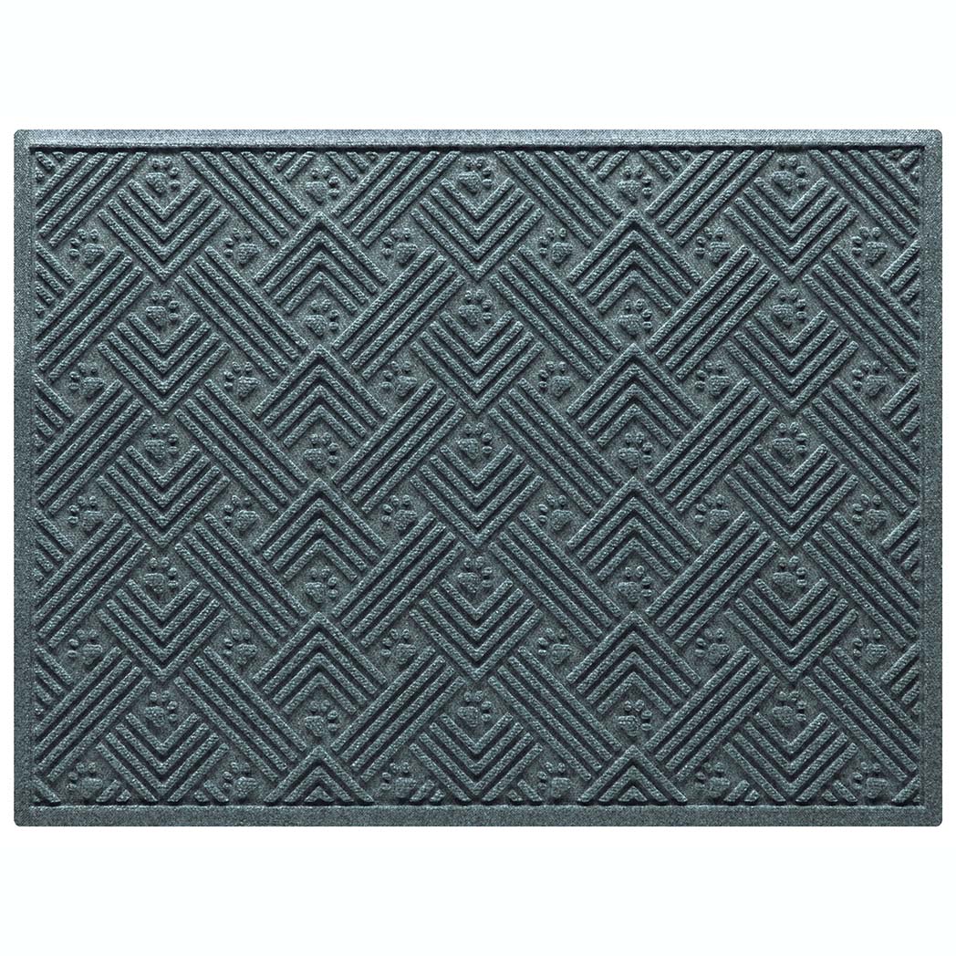 WaterHog Litter Box Mat is a durable litter trapping mat, made in the USA. A double sized mat shown in a bluestone color featuring a bi-level design and durable rubber backing to protect underlying floors. 