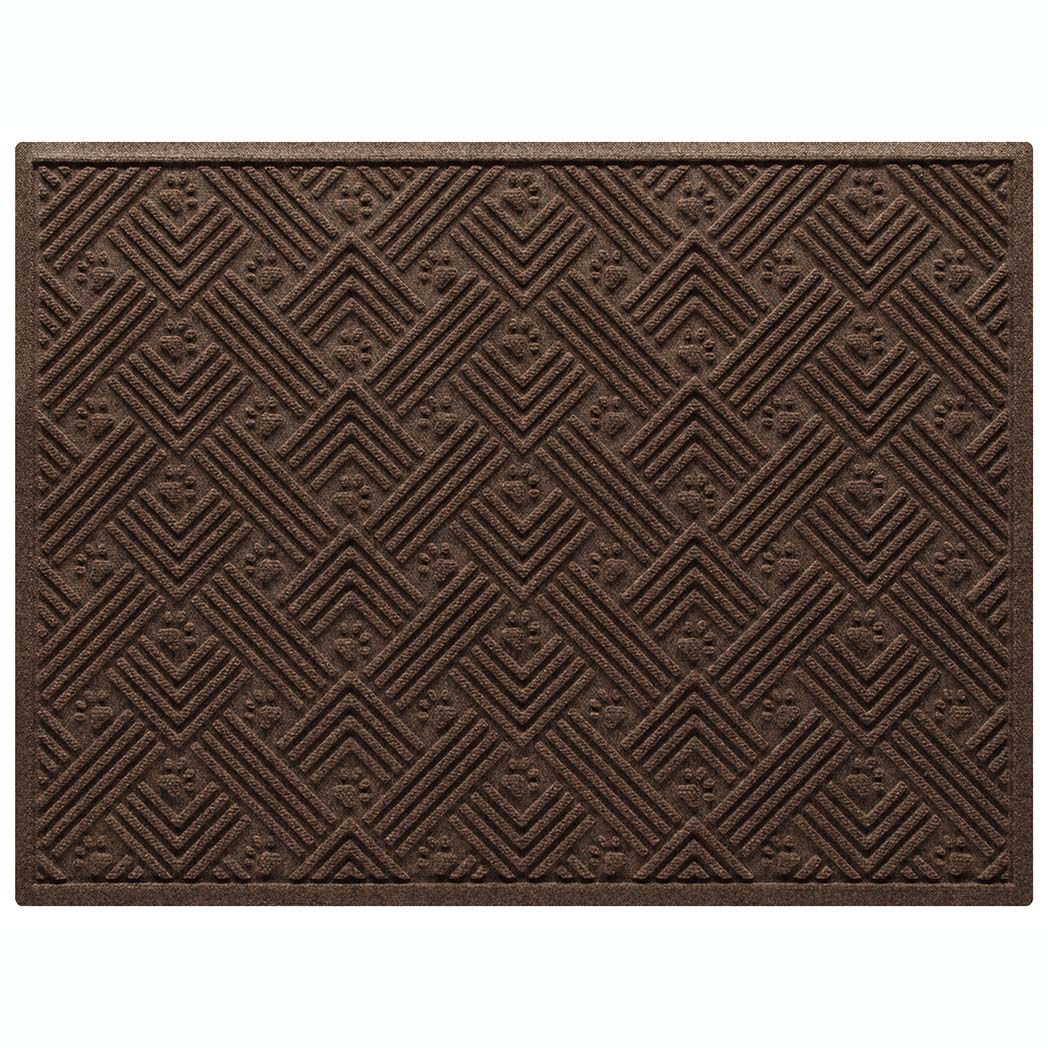 WaterHog Litter Box Mat is a durable litter trapping mat, made in the USA. A double sized mat, shown in a dark brown color featuring a bi-level design and durable rubber backing to protect underlying floors. 