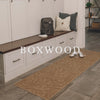 WaterHog Boxwood runner in a mud room stacked with a Boxwood runner and doormat mats with "BOXWOOD" across