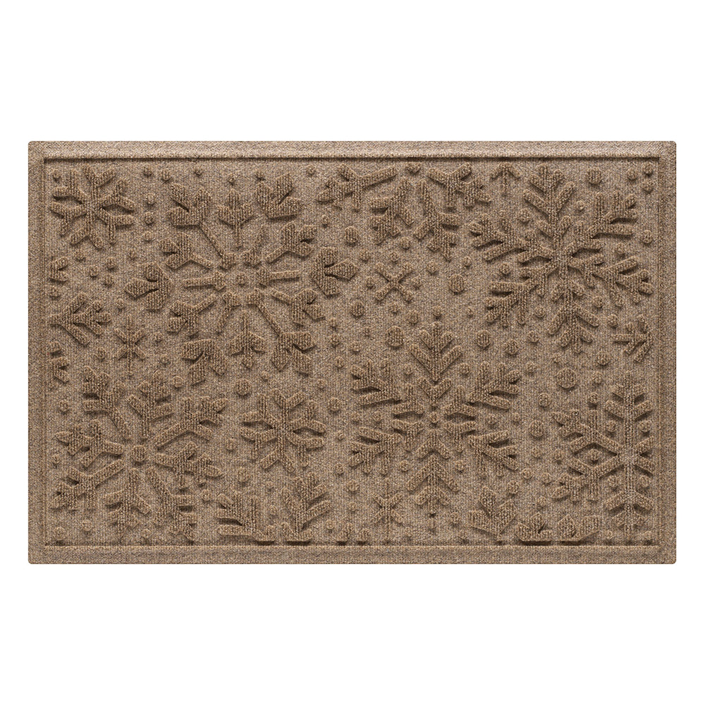Brown doormat with snowflake pattern on a white background