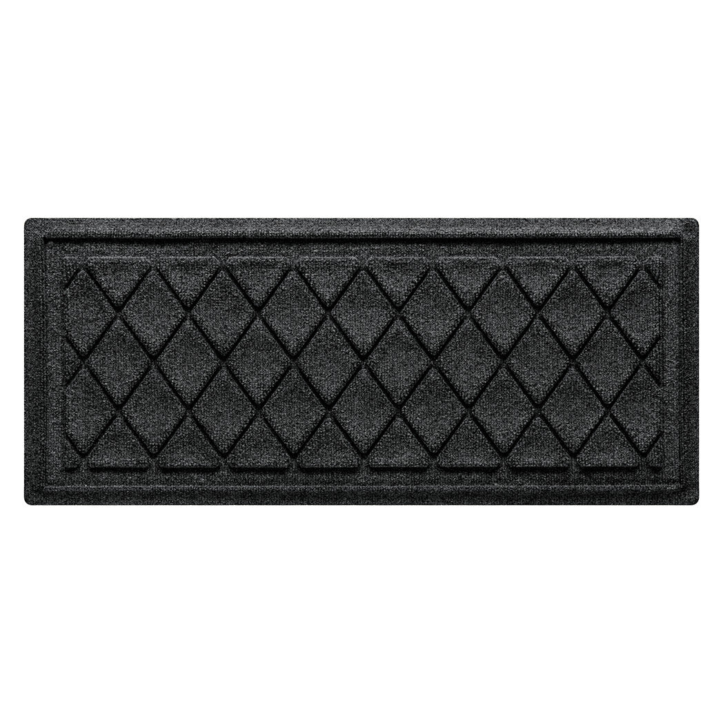 A premium WaterHog indoor/outdoor boot tray mat with a deep grey interlocking diamond design featuring a water dam border to protect floors.