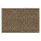 Overhead of a medium Argyle WaterHog indoor/outdoor door mat with a light tan color and interlocking diamond, bi-level design for scraping bottoms of shoes onto the mat.