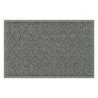 Overhead of a WaterHog medium-sized premium doormat in a light grey interlocking diamond pattern molded on a bi-level surface.