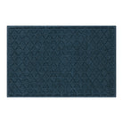 Overhead of a large Argyle outdoor door mat with a relaxed blue interlocking diamond pattern for maximum surface scraping.