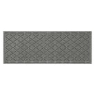 Overhead of a WaterHog 2x5 indoor/outdoor luxury runner in a light grey interlocking diamond pattern.