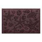 Isolated image of a coastal themed WaterHog Beachcomber medium size indoor/outdoor doormat that features a  unique pattern of sea shells and starfish. Shown in dark red color.