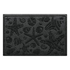 Isolated image of a nautical themed WaterHog Beachcomber medium size doormat that features a  unique pattern of sea shells and starfish. Shown in dark charcoal color.