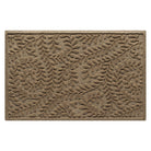 WaterHog Boxwood indoor/outdoor doormat is in a light tan color and has a curling botanical, bi-level design for an outdoorsy or floral appeal.