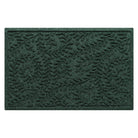 A genuine WaterHog medium-sized outdoor doormat with a deep green surface and curling botanical pattern for an outdoorsy design.