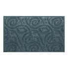 Overhead of a WaterHog 3x5 outdoor doormat in a light, creamy blue color, on a curling botanical, bi-level design for dirt and moisture trapping and prevention of tracking.