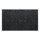 Overhead of a WaterHog 3x5 indoor/outdoor modern door mat with a deep grey color and curling botanical design to match virtually any home style.