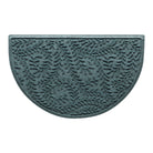 Overhead of a WaterHog Boxwood half-round doormat in a light blue/grey curling botanical pattern.