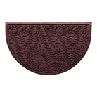 WaterHog Boxwood all-weather half-round doormat with a deep wine red surface and curling botanical pattern.