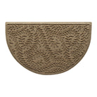 An OG WaterHog indoor/outdoor half-round doormat with a light tan curling botanical, bi-level design.