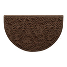 Overhead of a WaterHog Boxwood outdoor half-round doormat in a dark earthy brown curling botanical pattern.