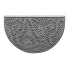 WaterHog Boxwood indoor/outdoor luxury half-round doormat in a light grey surface and curling botanical pattern.