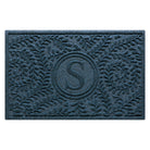 Personalized WaterHog 2x3 unique monogram doormat with a relaxed blue curling botanical pattern.