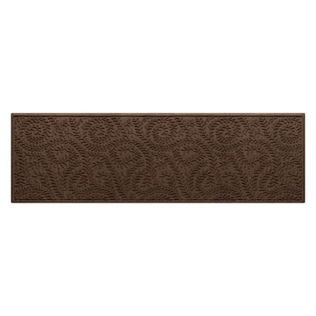 Authentic WaterHog 2.5x8 outdoor runner in a dark earthy brown surface and curling botanical pattern.