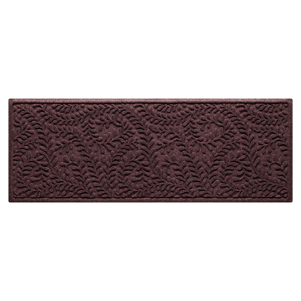 Boxwood WaterHog all-weather small runner with a deep wine red surface and curling botanical pattern.