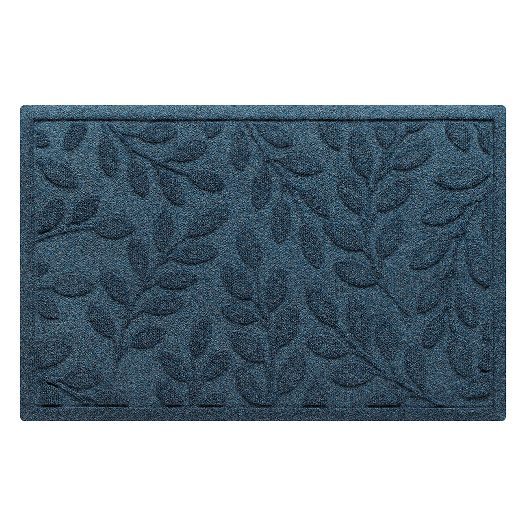 Beautiful navy blue standard WaterHog indoor/outdoor doormat with botanical leafy bi-level design perfect for front doors, or any room inside your home. 