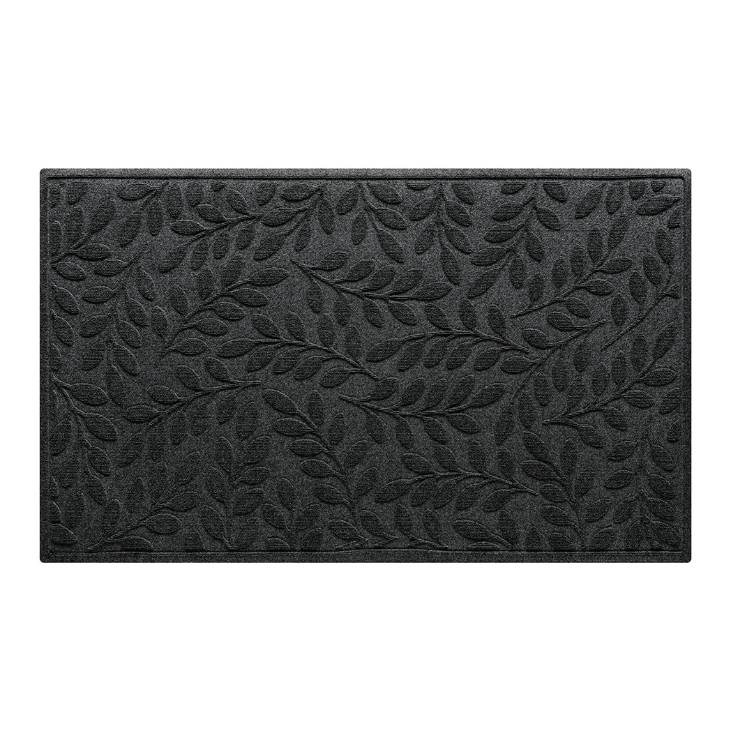 Medium dark grey genuine WaterHog Doormat perfect for indoors or outdoors with sleek botanical design on eco-friendly materials. 