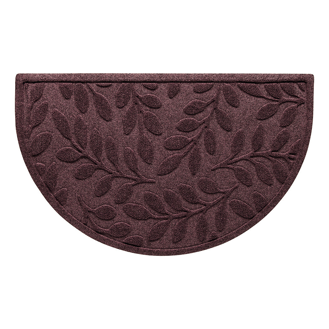 Classicly beautiful WaterHog half-round doormat with Brittney leaf bi-level design in a deep-wine color. Made in the USA. 