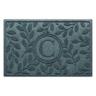 Monogrammed WaterHog indoor/outdoor all-weather doormat with beautiful botanical design surrounding the centered monogram in a blue/green/grey color. 