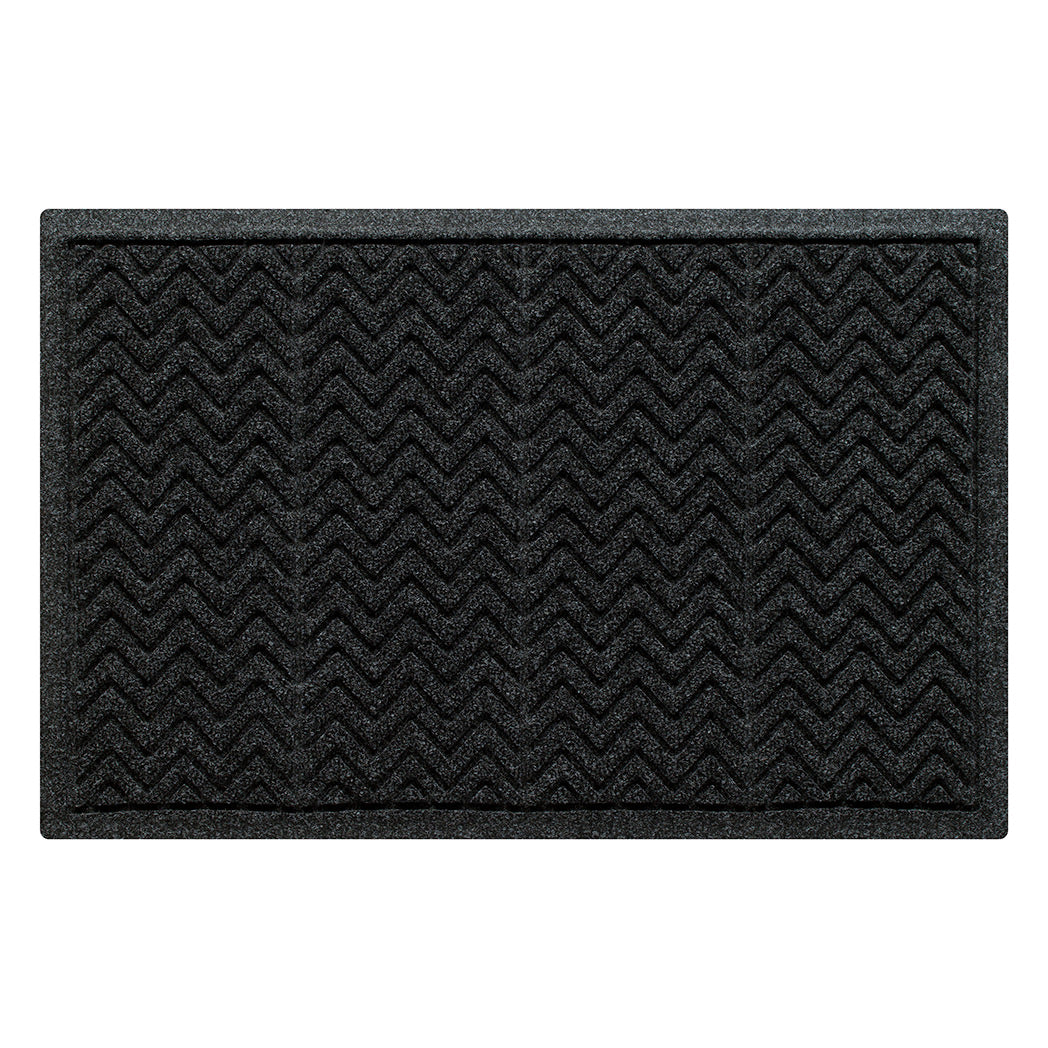 Genuine WaterHog all-weather doormat in a dark charcoal grey with a zig-zag chevron pattern made from eco-friendly materials. 