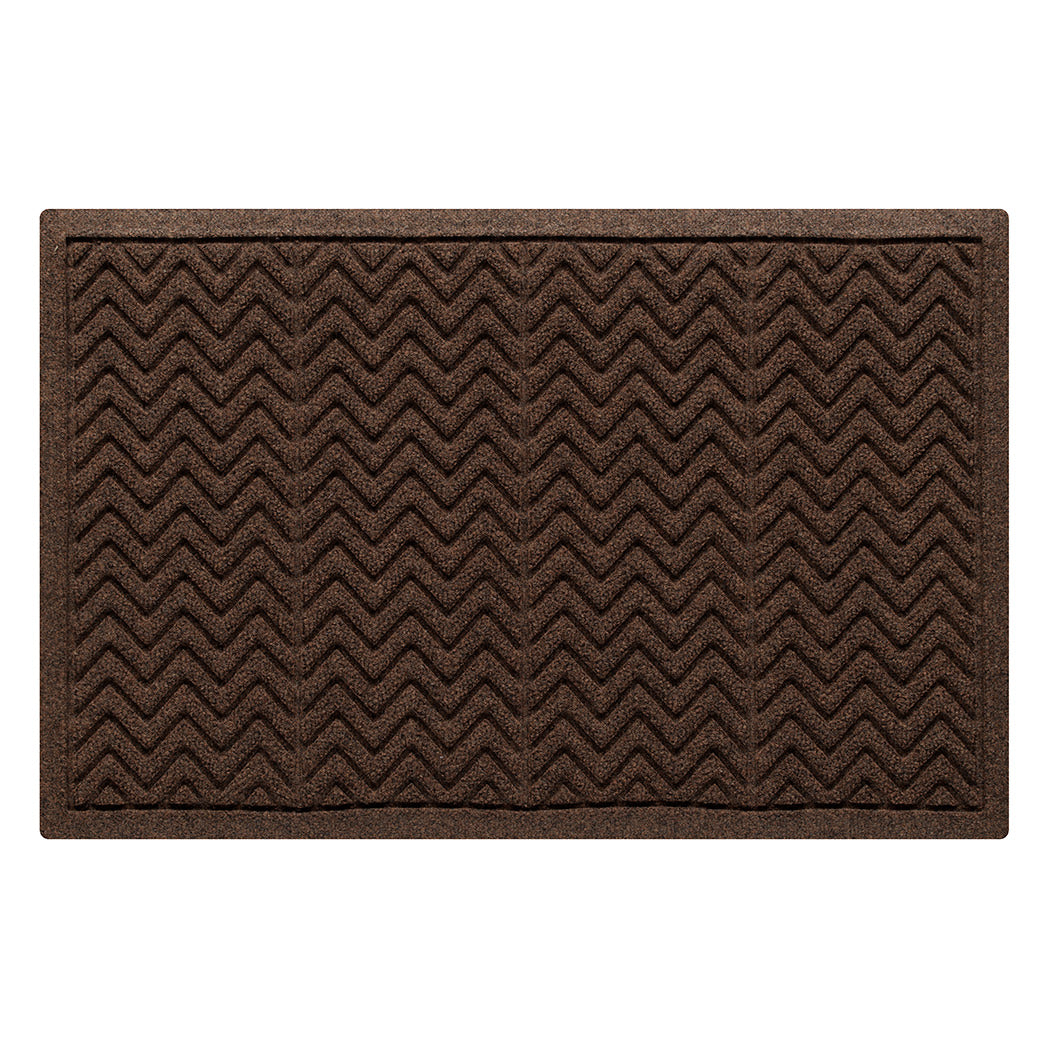 A rectangular genuine WaterHog doormat in a deep earthy color. The mat has a distinct zigzag or chevron pattern, divided into vertical sections, designed to effectively scrape dirt and absorb moisture. 