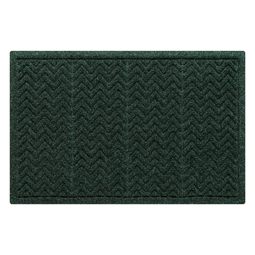 Rectangular standard WaterHog doormat in a deep green color with a textured zigzag pattern made from recycled materials and designed to trap dirt and moisture.