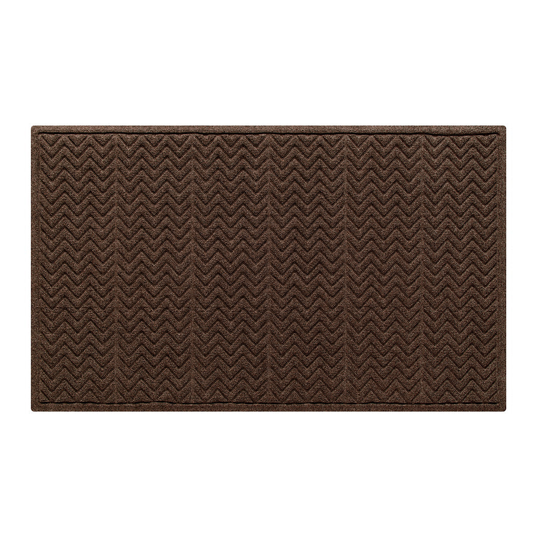 Rectangular WaterHog doormat in a deep brown shade with a bi-level zig-zag pattern designed to effectively scrape dirt and absorb moisture. 