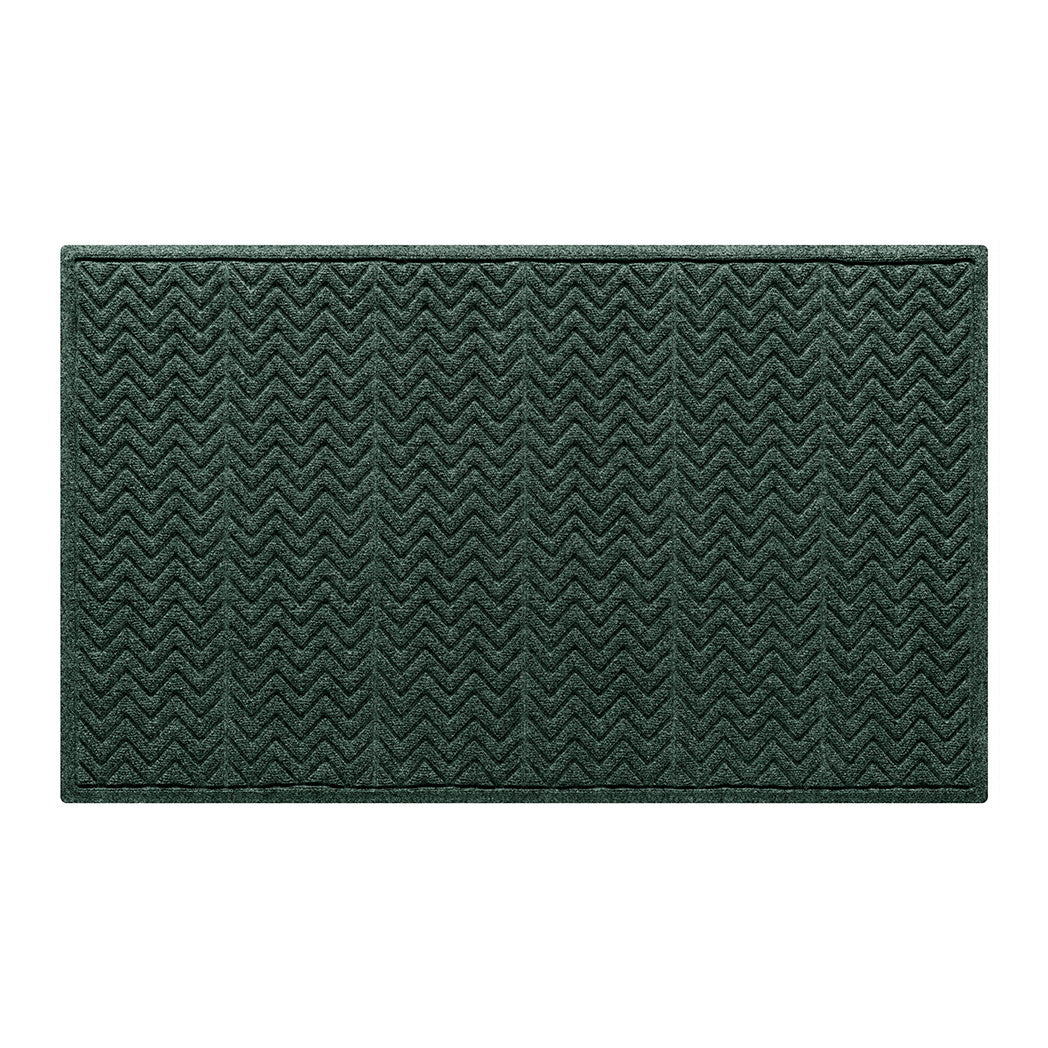 Rectangular medium genuine WaterHog doormat in a deep green color with a textured chevron pattern made from recycled materials in the USA.