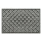 Overhead of a WaterHog medium-sized premium doormat in a light grey repeating quatrefoil, bi-level pattern.